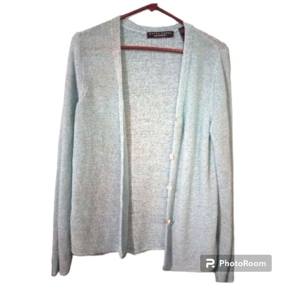 Open acrylic knit cardigan with pearlized  accent buttons - Picture 1 of 9